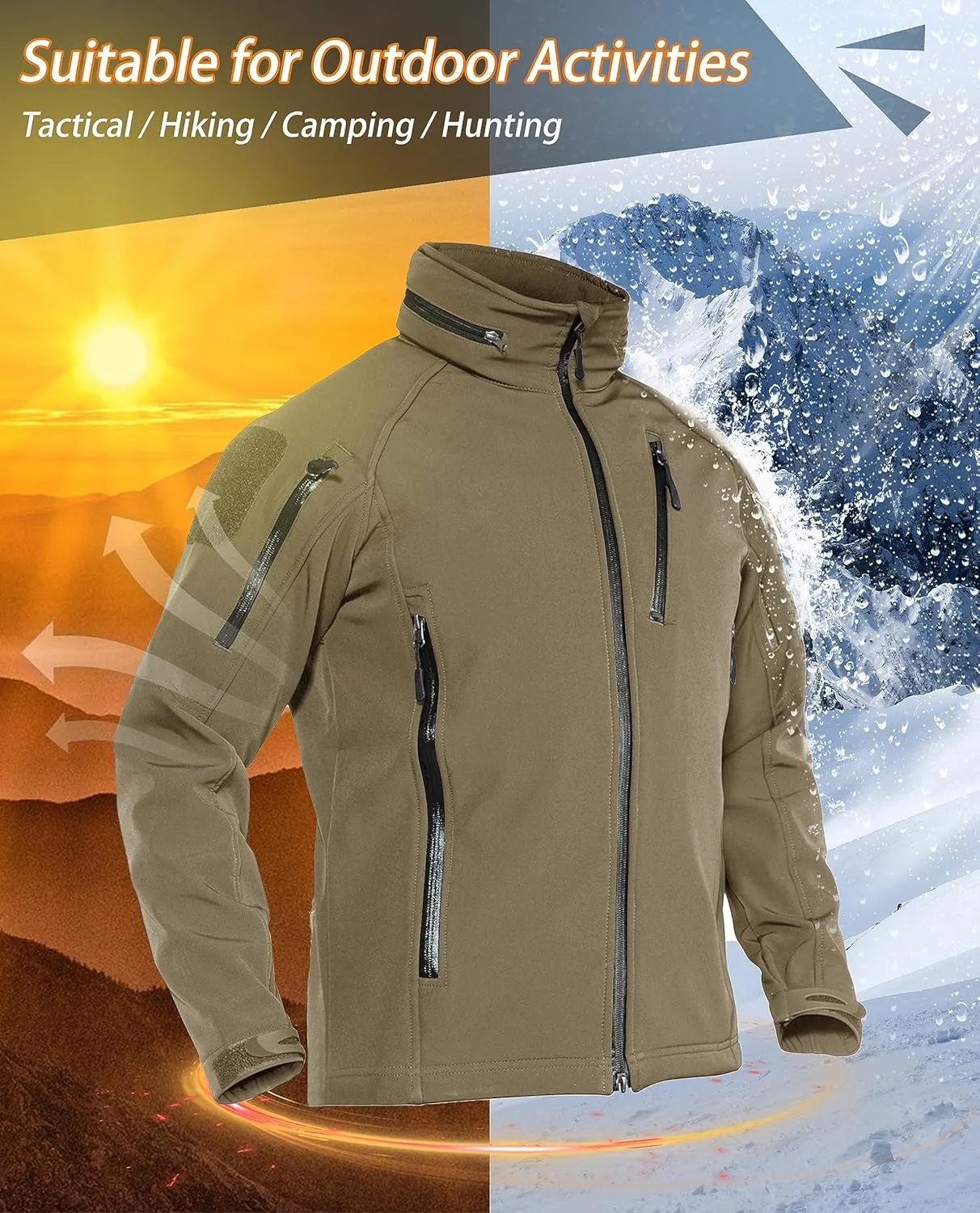 TACVASEN Men's Special Ops Military Jacket Water Resistant Windproof Tactical Winter Zip Up Rain Coat Hunting Outdoors