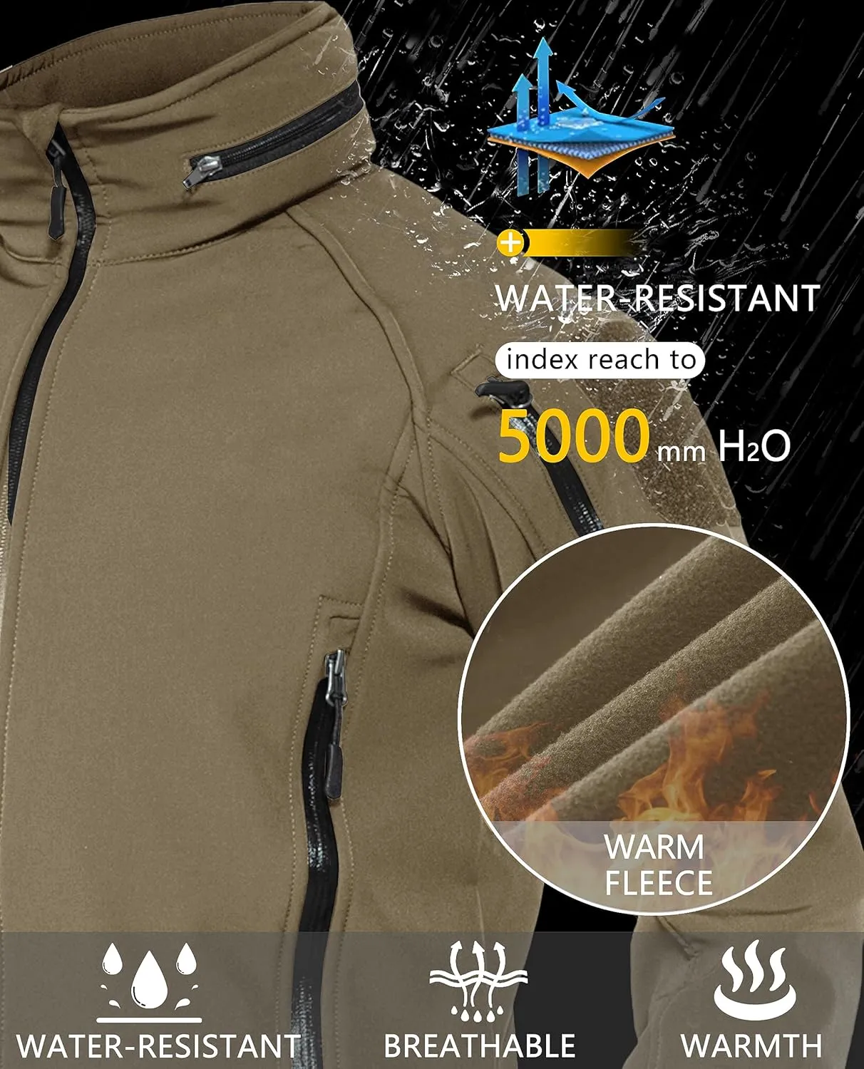 TACVASEN Men's Special Ops Military Jacket Water Resistant Windproof Tactical Winter Zip Up Rain Coat Hunting Outdoors
