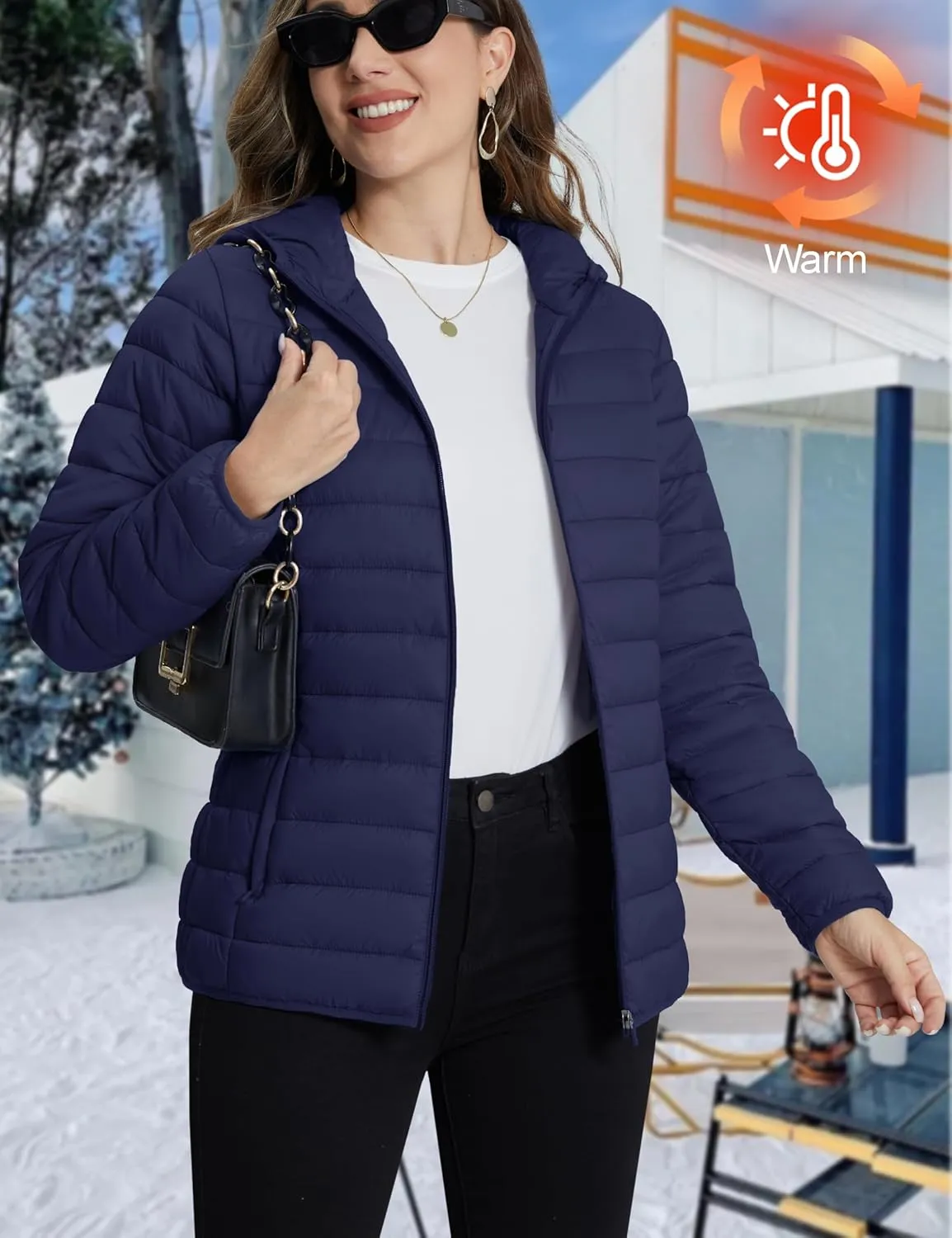 TACVASEN Women's Lightweight Puffer Jacket with Hood Pockets Quilted Padded Full-zip Winter Coat