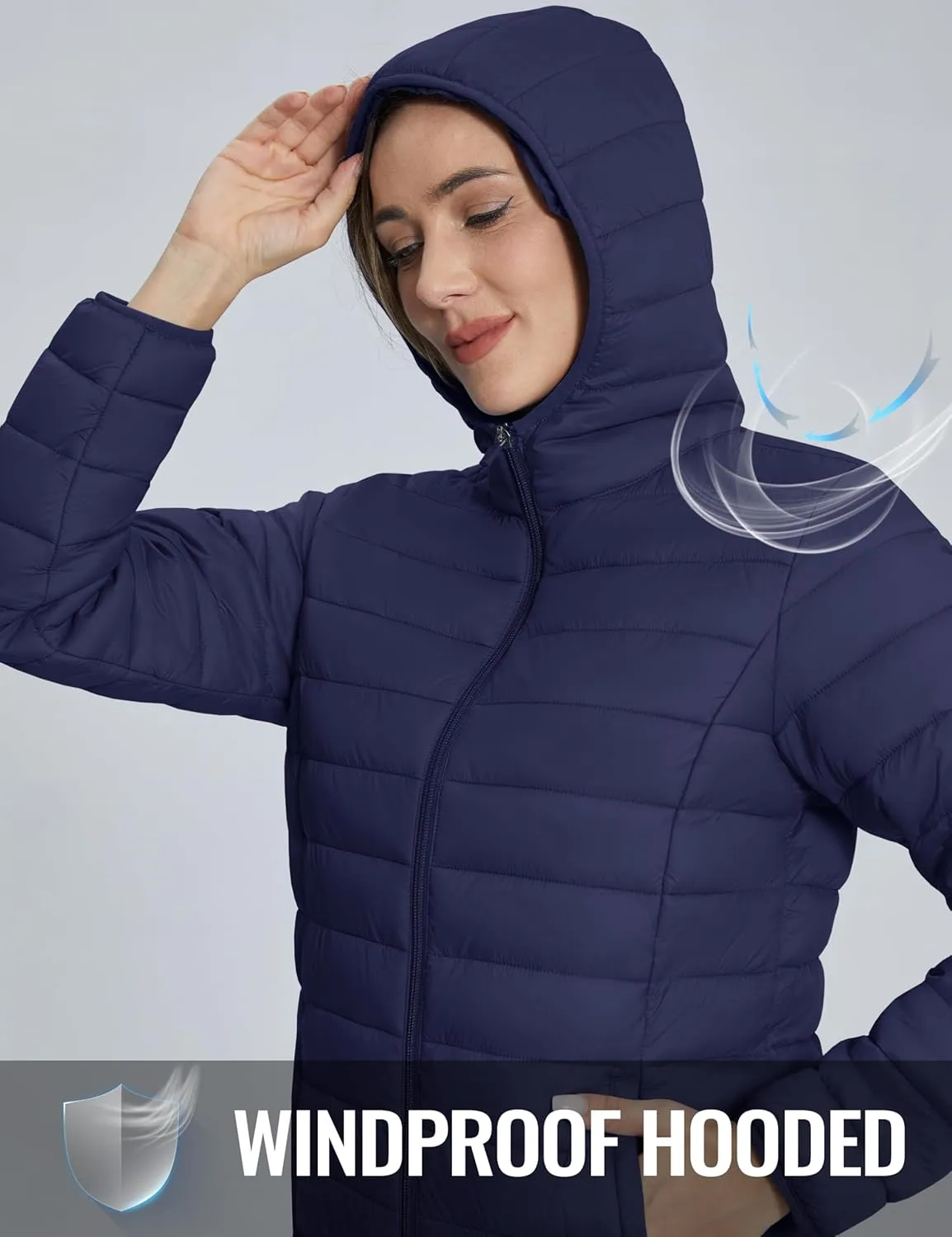 TACVASEN Women's Lightweight Puffer Jacket with Hood Pockets Quilted Padded Full-zip Winter Coat