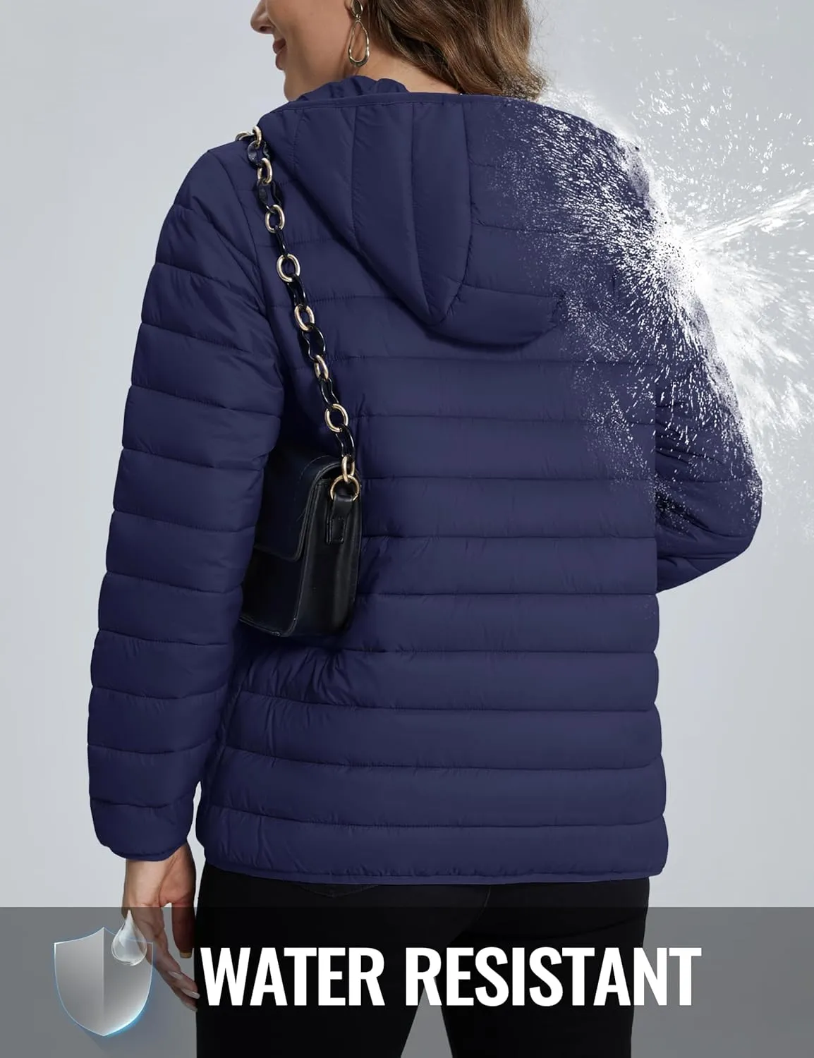 TACVASEN Women's Lightweight Puffer Jacket with Hood Pockets Quilted Padded Full-zip Winter Coat