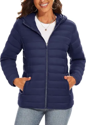 TACVASEN Women's Lightweight Puffer Jacket with Hood Pockets Quilted Padded Full-zip Winter Coat
