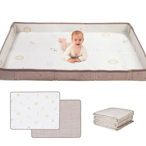 Taf Toys Foldable Soft Foam Baby Play Mat Waterproof Reversible Kids Play Mat for Floor Soft Foam Playmat Babies & Toddlers Extra Large 59.1"×71" Double-Sided Mat with Fold-Up Sides - Off White