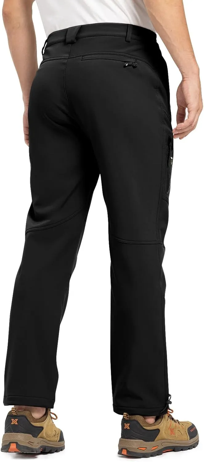 TBMPOY Men's Snow Pants Fleece Lined Hiking Winter Waterproof Softshell Ski Outdoor Insulated Climbing Pants Zipper Pockets