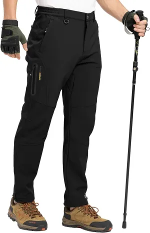 TBMPOY Men's Snow Pants Fleece Lined Hiking Winter Waterproof Softshell Ski Outdoor Insulated Climbing Pants Zipper Pockets