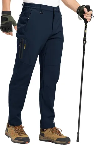 TBMPOY Men's Snow Pants Fleece Lined Hiking Winter Waterproof Softshell Ski Outdoor Insulated Climbing Pants Zipper Pockets