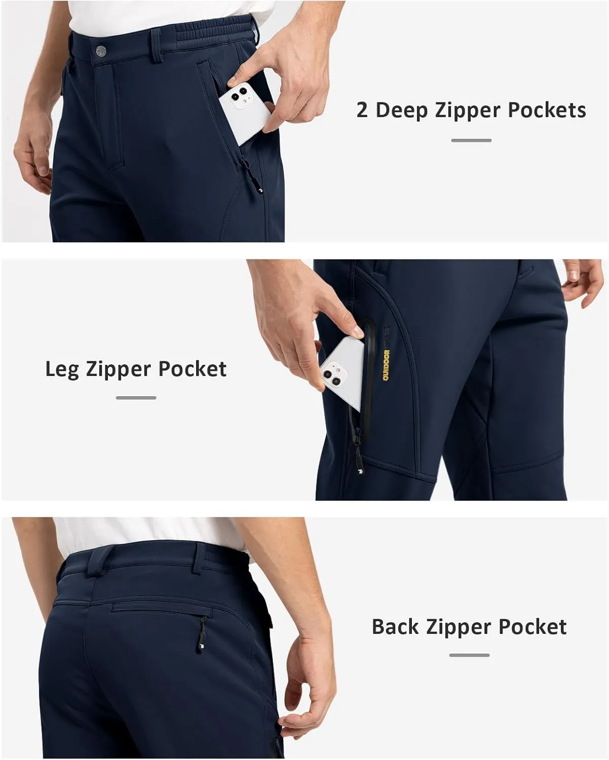 TBMPOY Men's Snow Pants Fleece Lined Hiking Winter Waterproof Softshell Ski Outdoor Insulated Climbing Pants Zipper Pockets