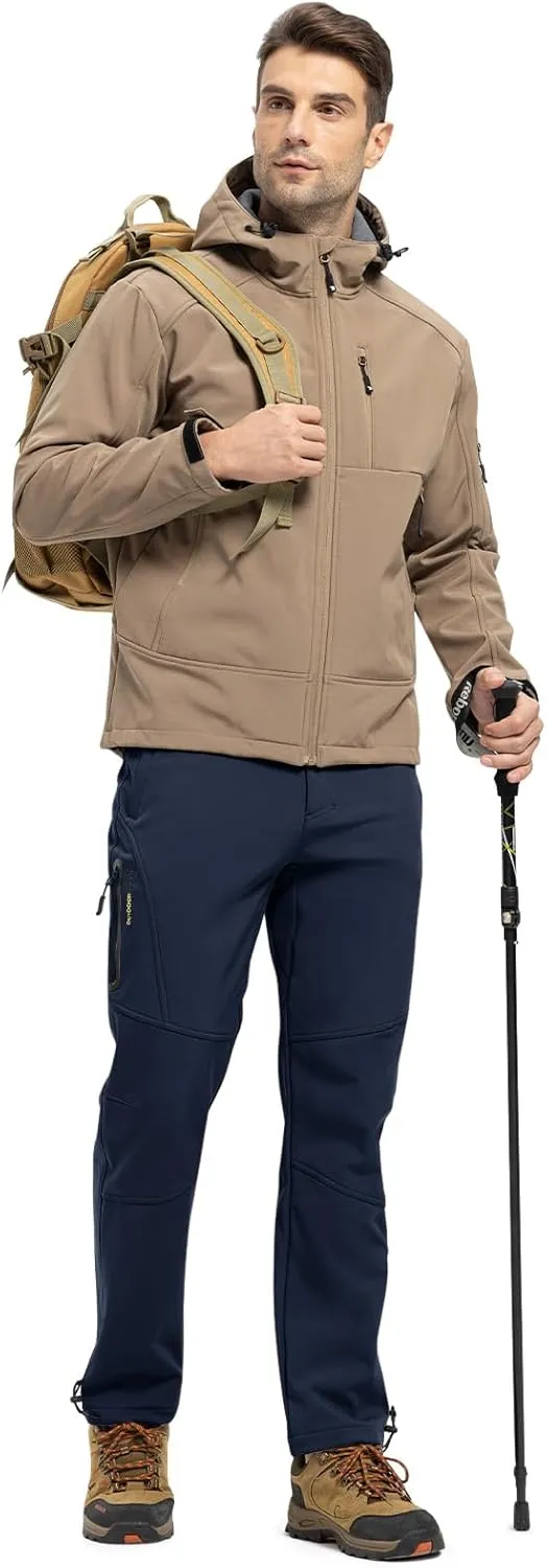 TBMPOY Men's Snow Pants Fleece Lined Hiking Winter Waterproof Softshell Ski Outdoor Insulated Climbing Pants Zipper Pockets