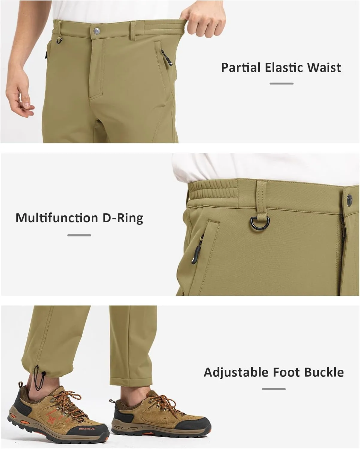 TBMPOY Men's Snow Pants Fleece Lined Hiking Winter Waterproof Softshell Ski Outdoor Insulated Climbing Pants Zipper Pockets