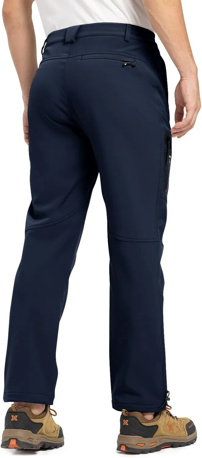 TBMPOY Men's Snow Pants Fleece Lined Hiking Winter Waterproof Softshell Ski Outdoor Insulated Climbing Pants Zipper Pockets