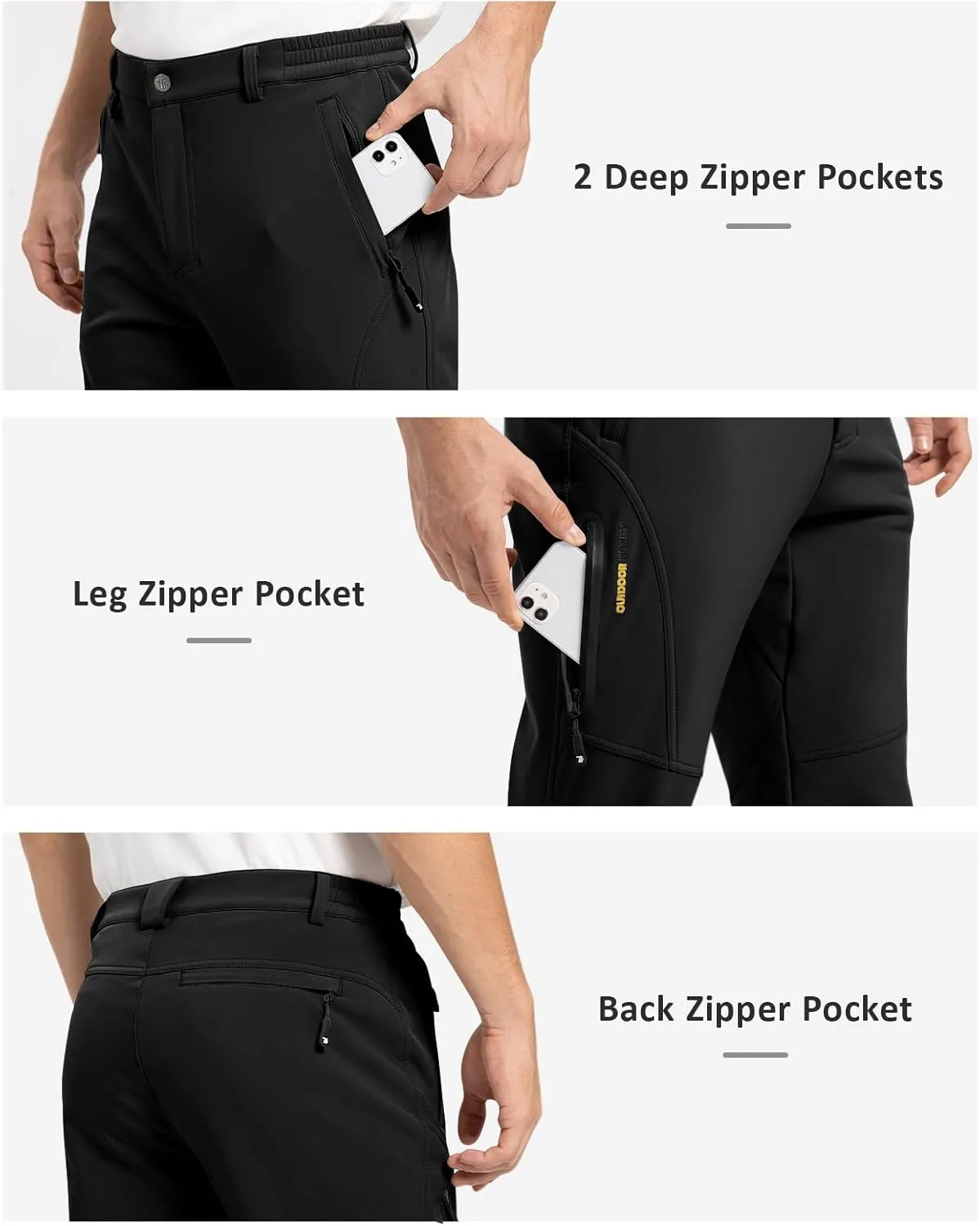 TBMPOY Men's Snow Pants Fleece Lined Hiking Winter Waterproof Softshell Ski Outdoor Insulated Climbing Pants Zipper Pockets