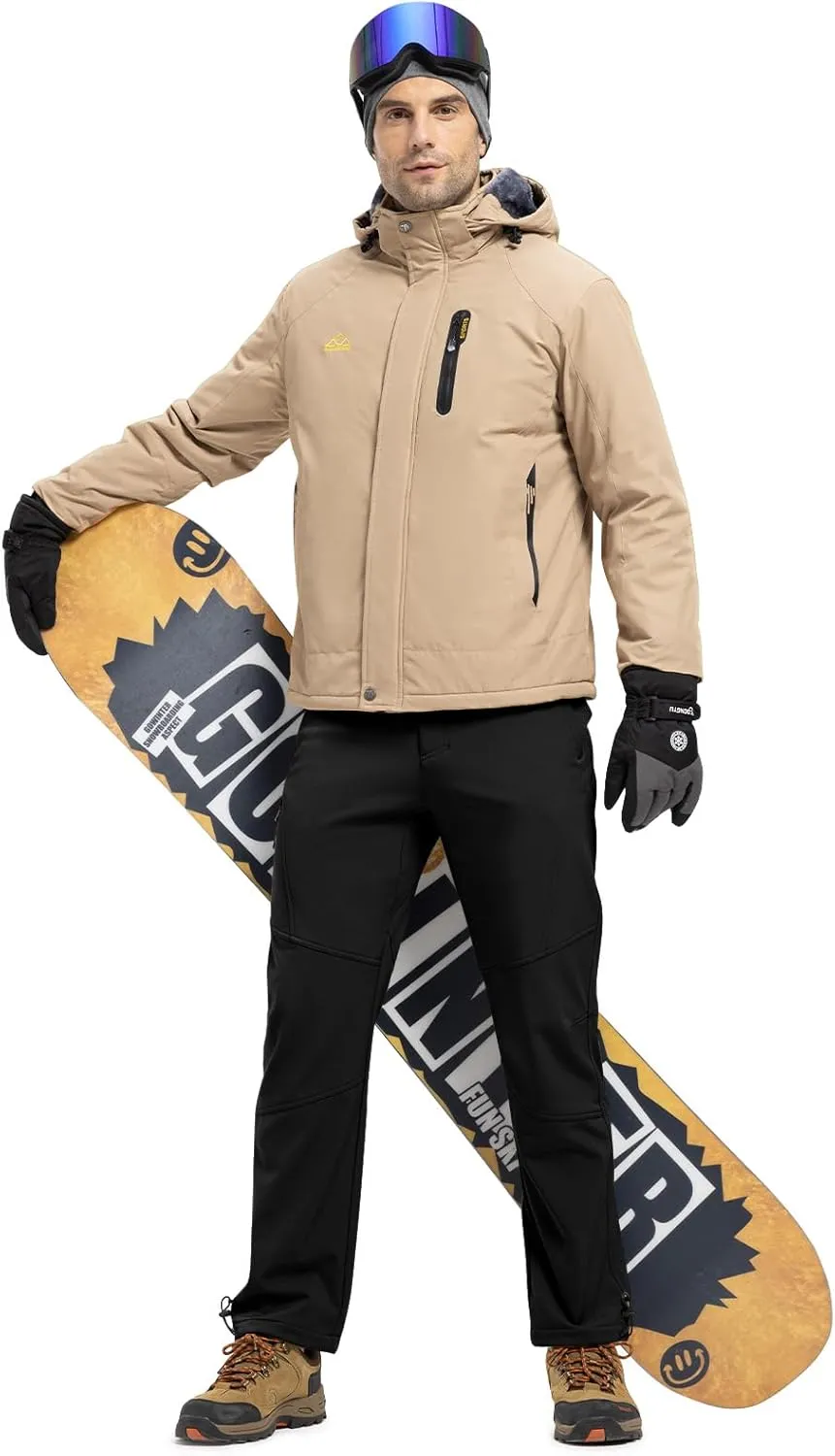 TBMPOY Men's Snow Pants Fleece Lined Hiking Winter Waterproof Softshell Ski Outdoor Insulated Climbing Pants Zipper Pockets