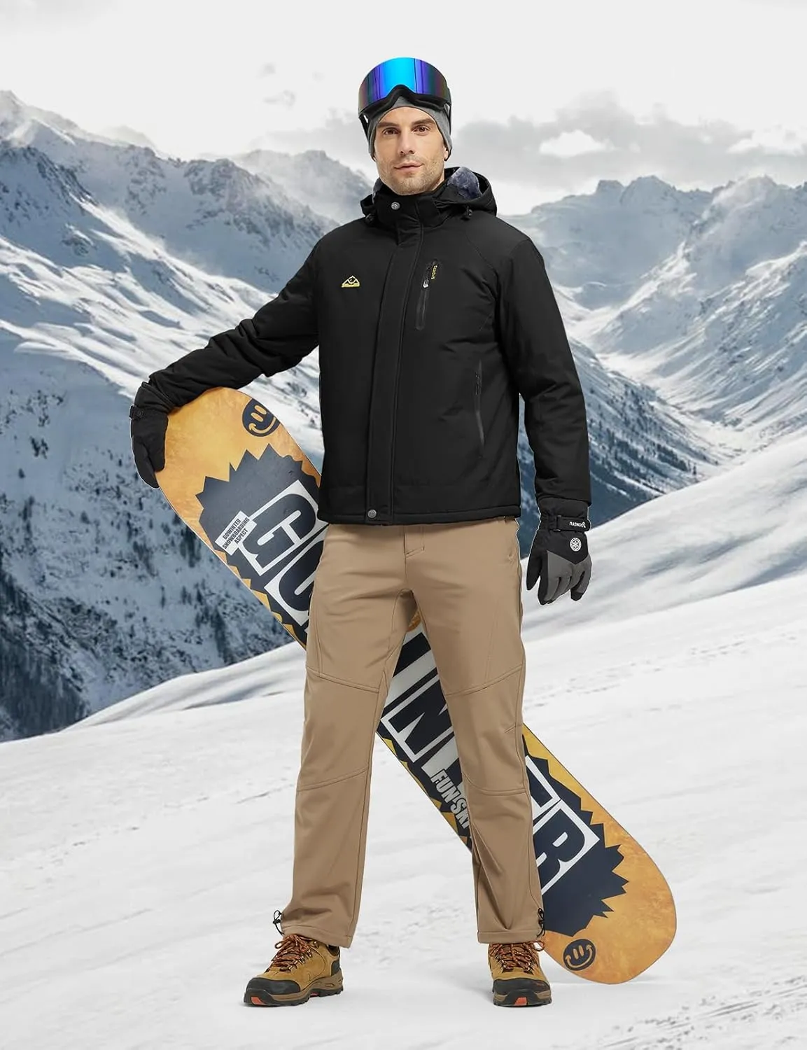 TBMPOY Men's Winter Coat Waterproof Warm Ski Snow Jackets Insulated Fleece Lined Snowboard Hooded Raincoat