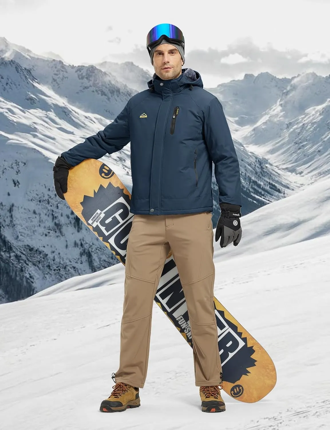TBMPOY Men's Winter Coat Waterproof Warm Ski Snow Jackets Insulated Fleece Lined Snowboard Hooded Raincoat