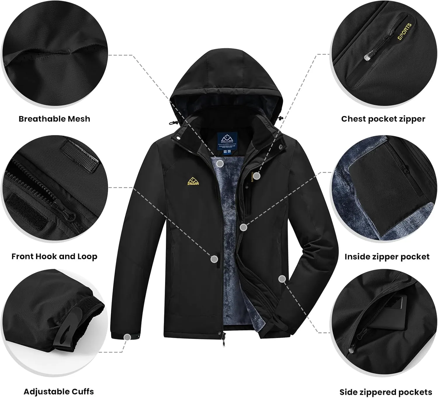 TBMPOY Men's Winter Coat Waterproof Warm Ski Snow Jackets Insulated Fleece Lined Snowboard Hooded Raincoat