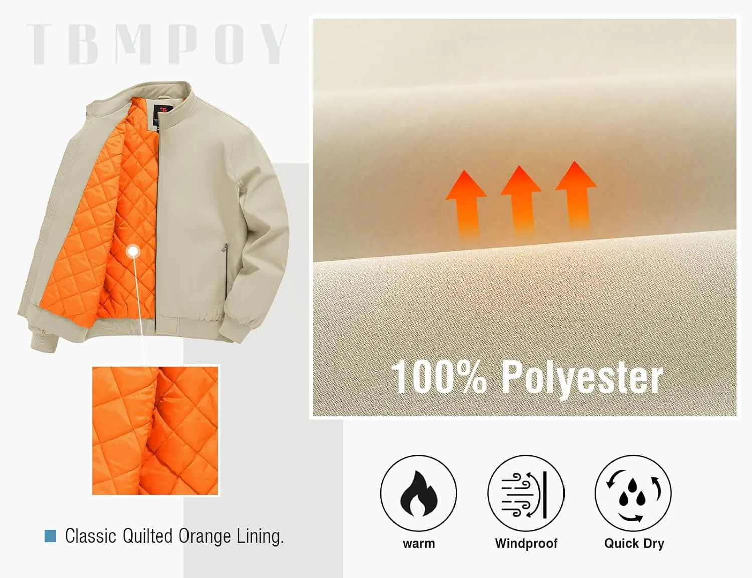 TBMPOY Men's Winter Lightweight Bomber Jackets Water Resistant Fall Casual Windbreakers Quilted Full Zip Windproof Work Coats
