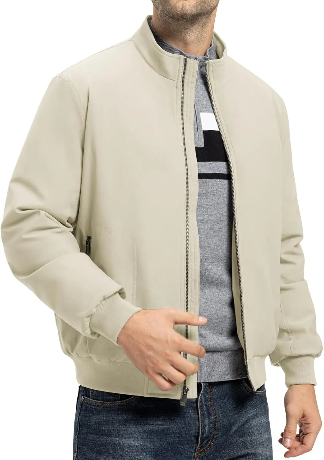 TBMPOY Men's Winter Lightweight Bomber Jackets Water Resistant Fall Casual Windbreakers Quilted Full Zip Windproof Work Coats