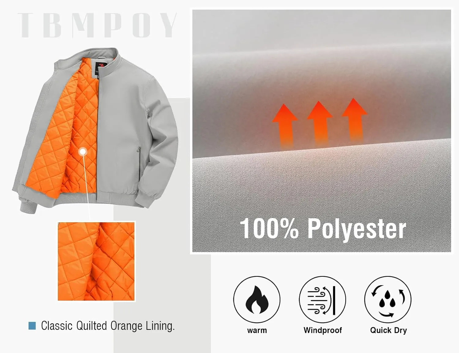 TBMPOY Men's Winter Lightweight Bomber Jackets Water Resistant Fall Casual Windbreakers Quilted Full Zip Windproof Work Coats