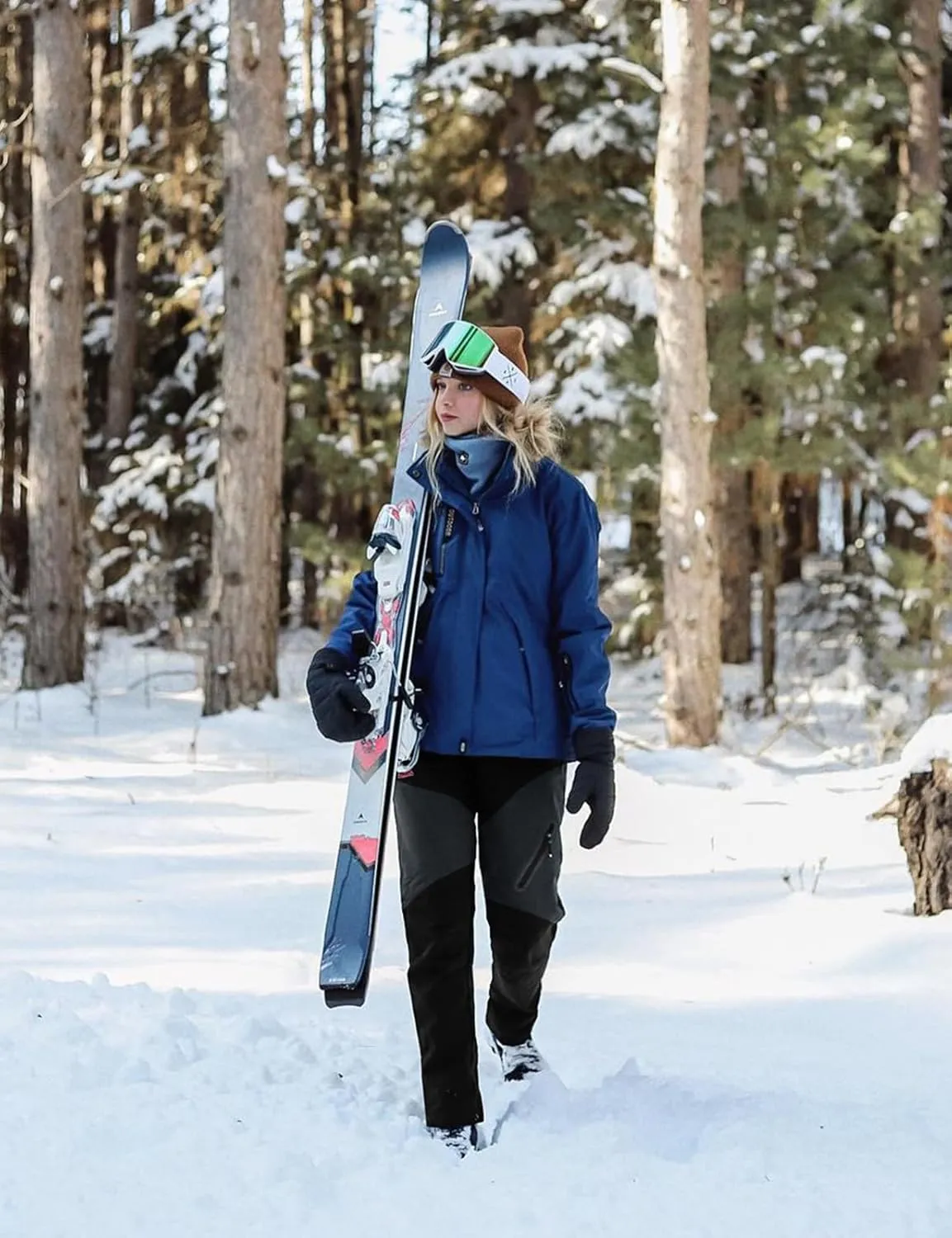 TBMPOY Women's Hiking Cargo Pants Outdoor Waterproof Windproof Softshell Fleece Snow Pants