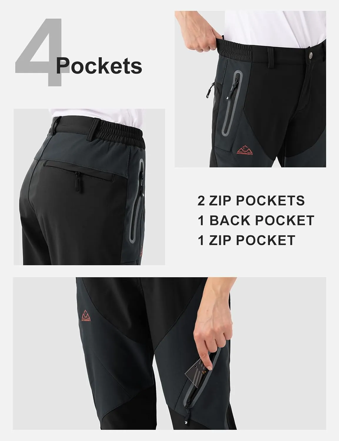 TBMPOY Women's Hiking Cargo Pants Outdoor Waterproof Windproof Softshell Fleece Snow Pants
