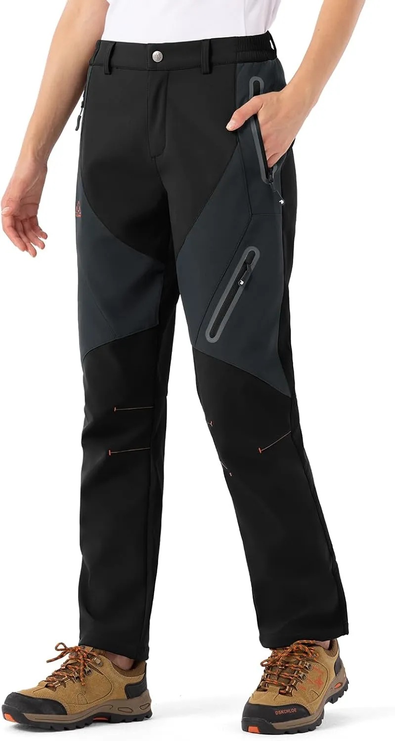 TBMPOY Women's Hiking Cargo Pants Outdoor Waterproof Windproof Softshell Fleece Snow Pants