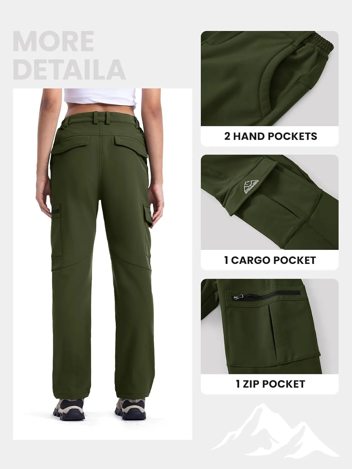 TBMPOY Women's Hiking Cargo Pants Outdoor Waterproof Windproof Softshell Fleece Snow Pants