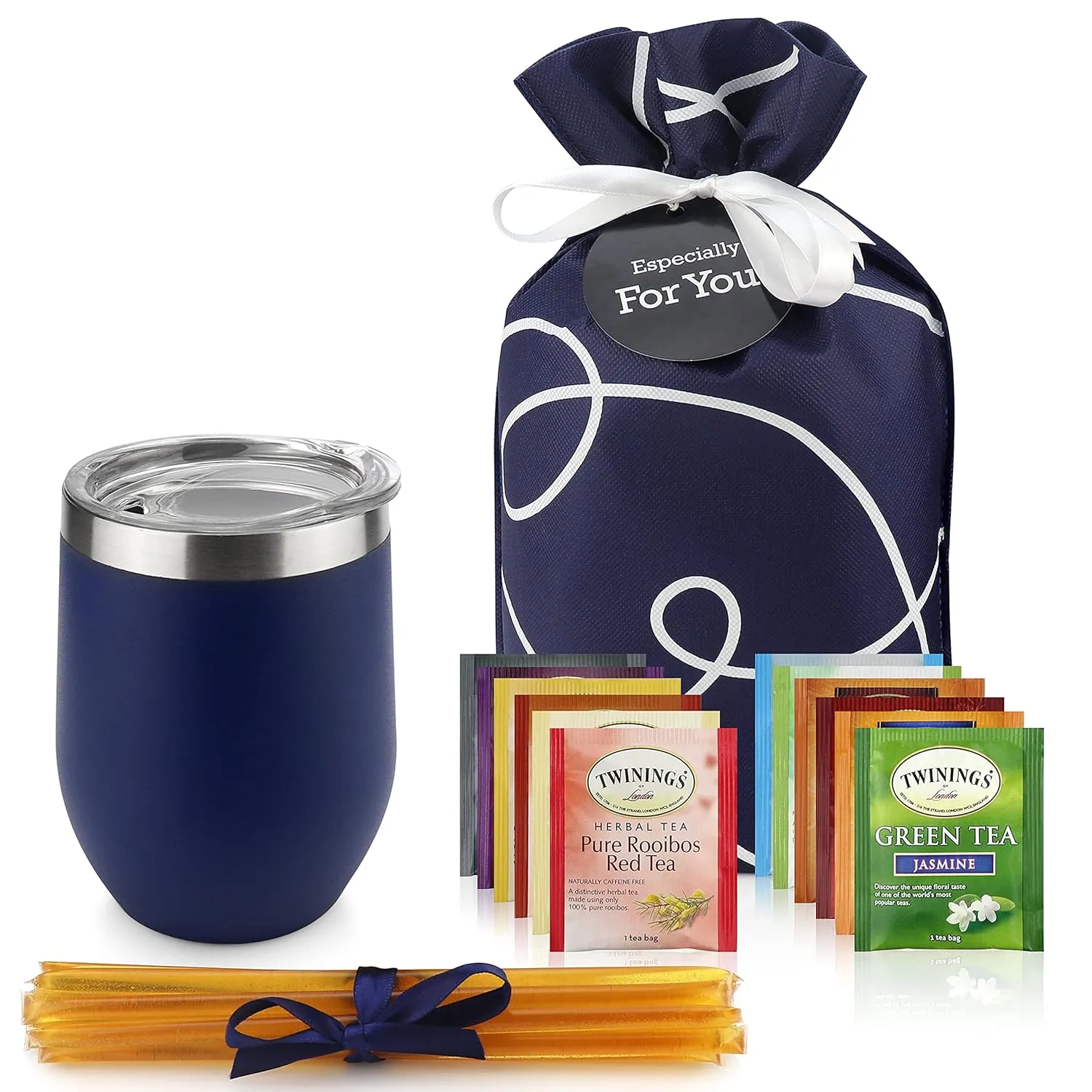 Tea Lovers Gifts Basket - Gift Set Include Temperature Retention Cup 12 Special Blend Teabags & Honey Presented in Beautiful Gift Bag For Women & Men - Birthday, Get Well, Thinking of You Care Package