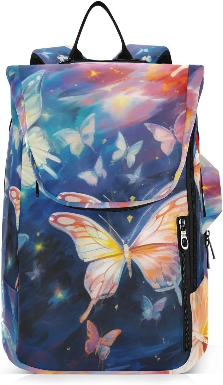 Tennis Bag Tennis Backpack for Women Men, Tennis Bag Holds 2 Rackets, Pickleball Paddles Balls, Badminton Squash, Fantasy Starry Sky Butterfly (5)