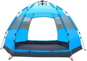 Tent 3-4/4-6 Person Hexagon Mongolian Yurt Tent Rainproof Anti-UV Breathable Double Layer Camping Tents for Outdoor Camping Yurt (Color : Blue, Size : 4-6 Person)