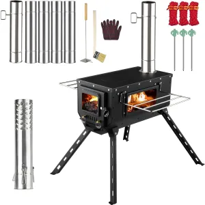 Tent Stove, AVOFOREST Wood Burning with Tall Feet, Portable Hot Tent Stove with 5 Stainless Chimney Pipes for Outdoor Heating & Cooking, Ice Fishing, Hunting