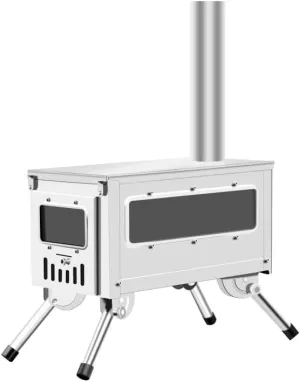 Tent Stove Portable Wood Burning Stove 201 Stainless Steel for Camping Hunting, Portable with View Glass Chimney Pipe for Outdoor Cooking, Camping, Tent, Hiking, Fishing, Backpacking
