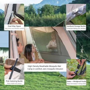 Tents for Camping 3/4 Person Waterproof Windproof Easy Setup Camping Tent Portable with Carry Bag for Family Camping Hiking (Khaki)