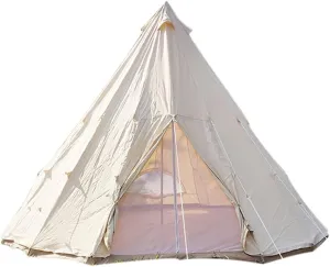 Tents Outdoor Four-Season Family Camping Bell Tent 3-8 Persons Canvas Yurt Teepee Tents Large Glamping Tents for Hunting Christmas Party Shelter (Color : Single, Size : 4m)
