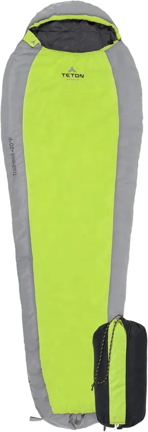 Teton 20F and 5F Degree Sleeping Bag; Lightweight, Warm Weather Mummy Sleeping Bags for Adults and Kids, Camping, Backpacking, Hiking