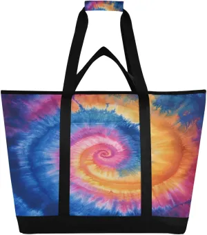 Tie Dye Reusable Insulated Lunchbox Cooler Bag, Leakproof Kitchen Grocery Bag Collapsible Portable Cooler Tote Bag for Picnic, Camping, Office, Travel