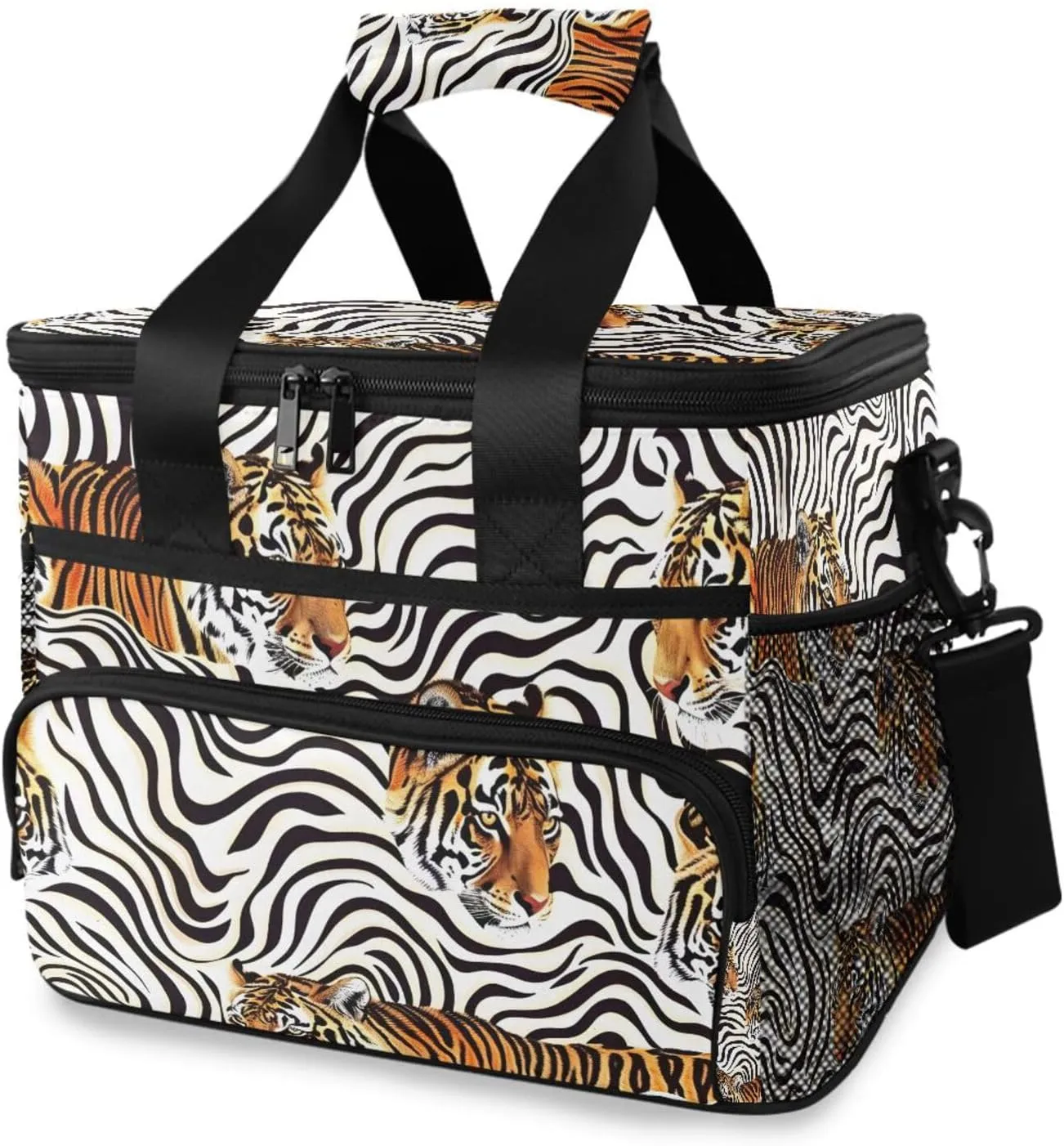 Tigers Black White Stripes Cooler Bag Insulated Cooler Soft Sided Cooler 24 Can Portable Picnic Bag Large Leakproof Lunch Bag Box for Beach Grocery Camping Travel Car Men Women