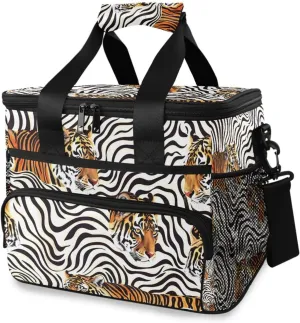 Tigers Black White Stripes Cooler Bag Insulated Cooler Soft Sided Cooler 24 Can Portable Picnic Bag Large Leakproof Lunch Bag Box for Beach Grocery Camping Travel Car Men Women