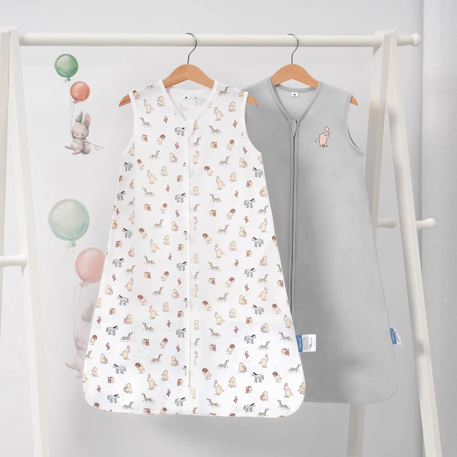 TILLYOU Sleep Sack 12-18 Months - 0.5 TOG Baby Wearable Blanket with 2-Way Zipper, Extra Soft Cotton Sleeveless Sleeping sack 2 Pack, Bear Forest & Grey