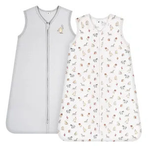 TILLYOU Sleep Sack 12-18 Months - 0.5 TOG Baby Wearable Blanket with 2-Way Zipper, Extra Soft Cotton Sleeveless Sleeping sack 2 Pack, Bear Forest & Grey