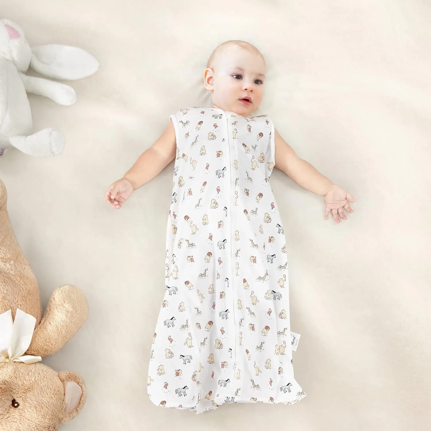 TILLYOU Sleep Sack 12-18 Months - 0.5 TOG Baby Wearable Blanket with 2-Way Zipper, Extra Soft Cotton Sleeveless Sleeping sack 2 Pack, Bear Forest & Grey