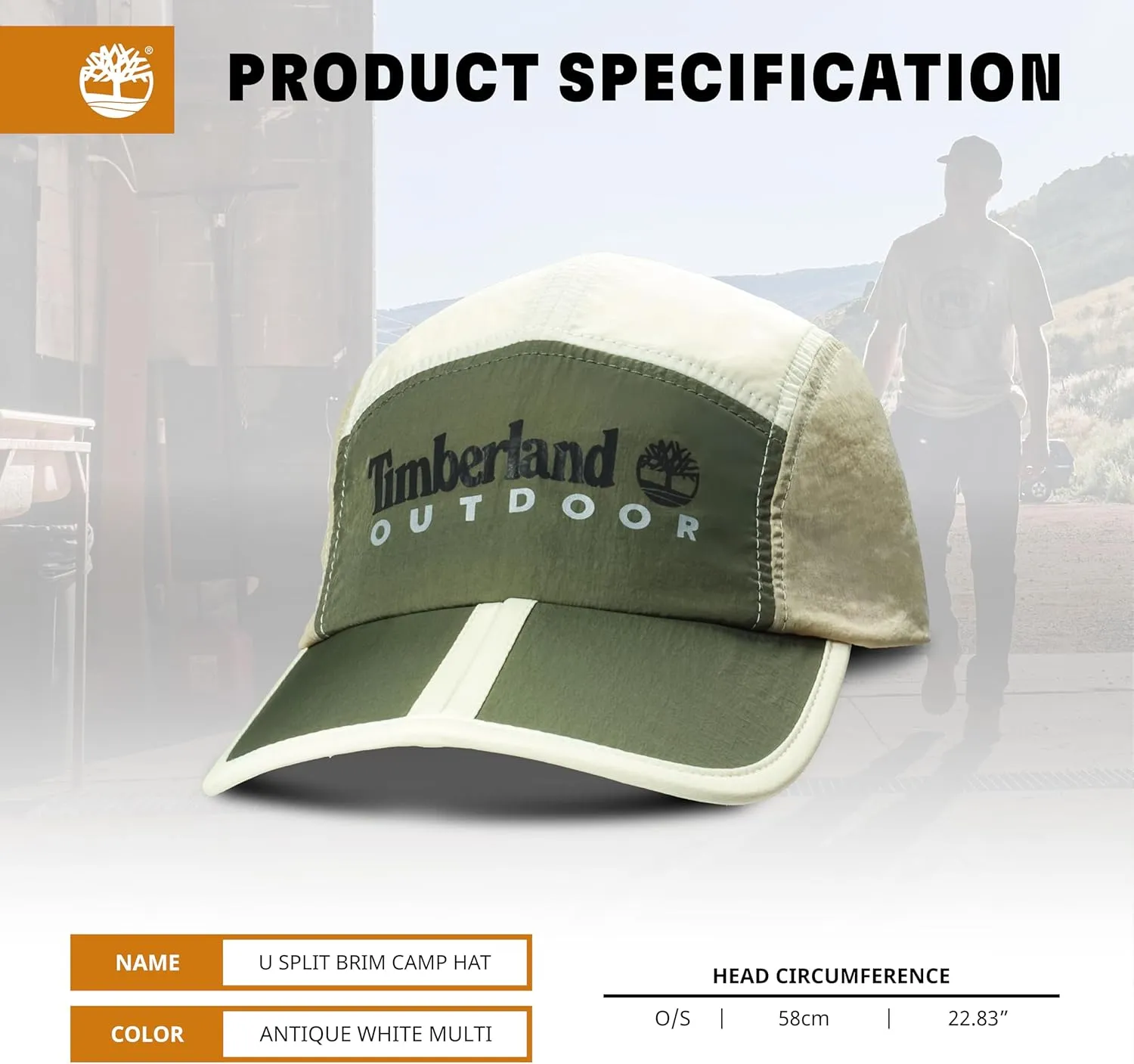 Timberland Split Brim Foldable Camp Hat, Adjustable 5 Panel Hat, Lightweight and Breathable Fabric for Outdoor Adventures