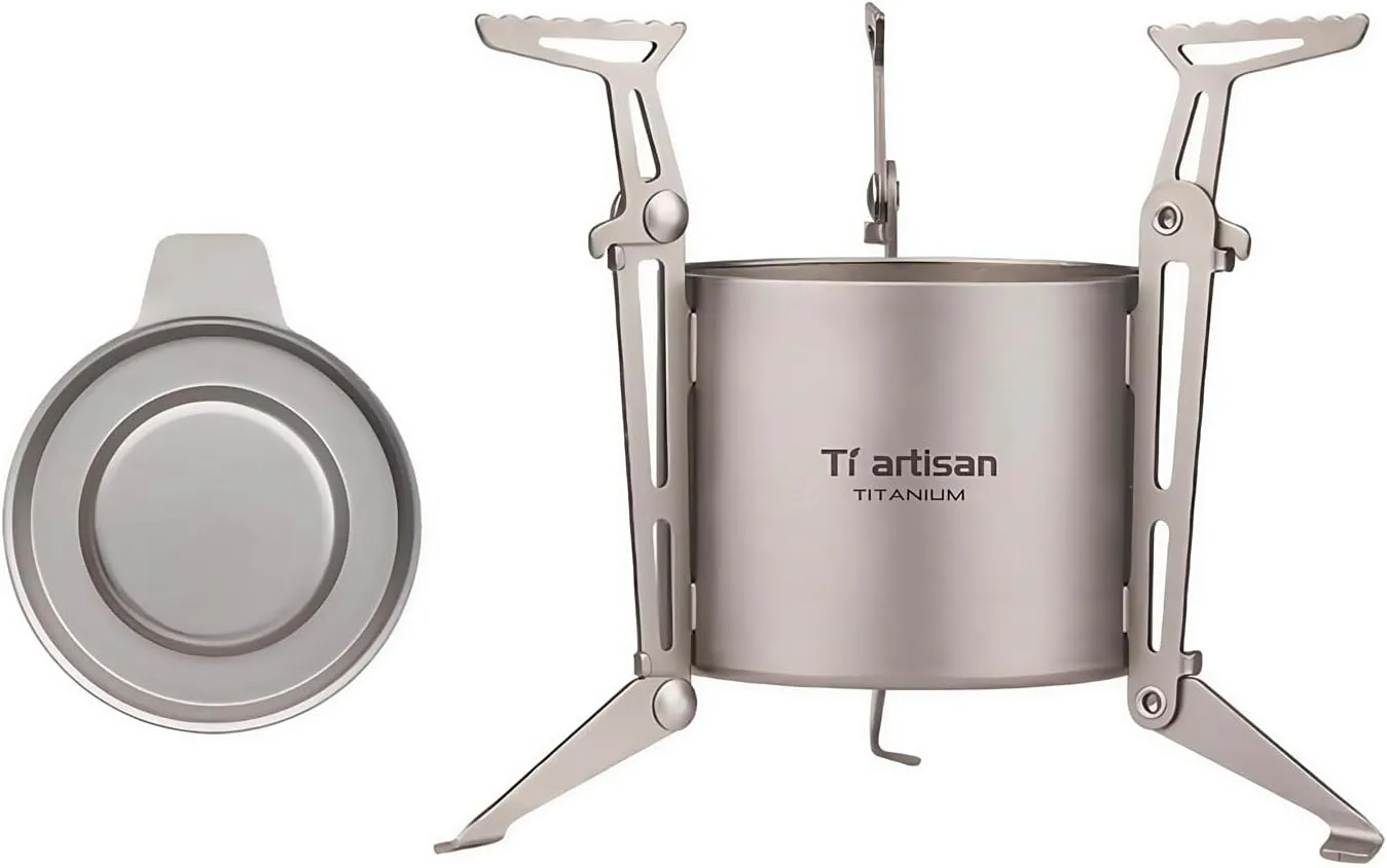 Titanium Alcohol Stove Ultralight Alcohol Burner Mini Spirit Cooker with Foldable Stands Brackets and Cover For Camping Backpacking Hiking Survival