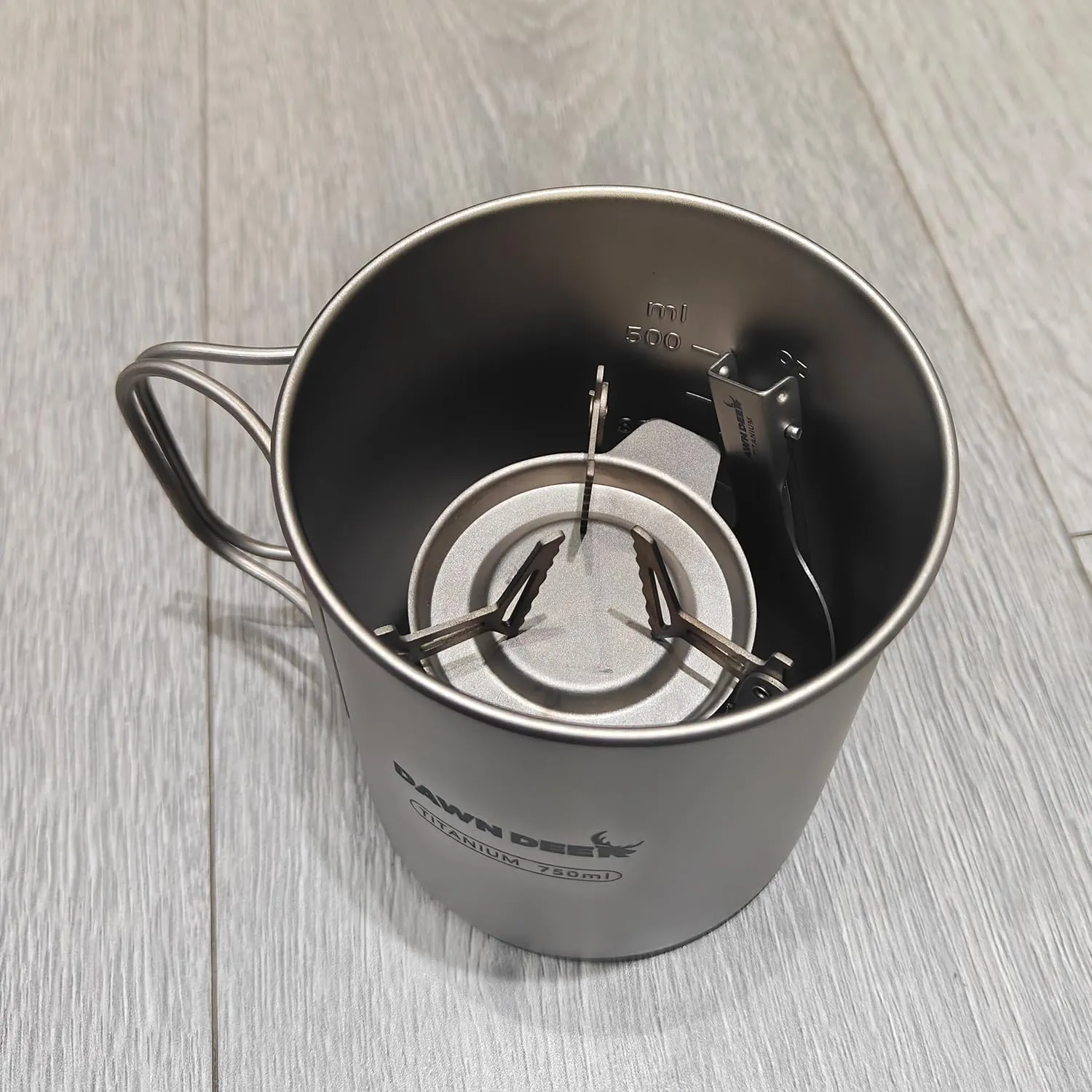 Titanium Backpacking Stove System, Cup/Portable Alcohol Stove/Foldable Spork -750ml Camping Combo (Titanium Combo Set)