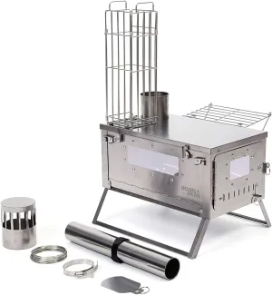 Titanium Wood Tent Stove with Pipe Fireproof,Portable Ultra-Light Fast Folding Winter Camping Grill Cooking Heater Warmer, Portable Camping Wood Stove Tent Heater
