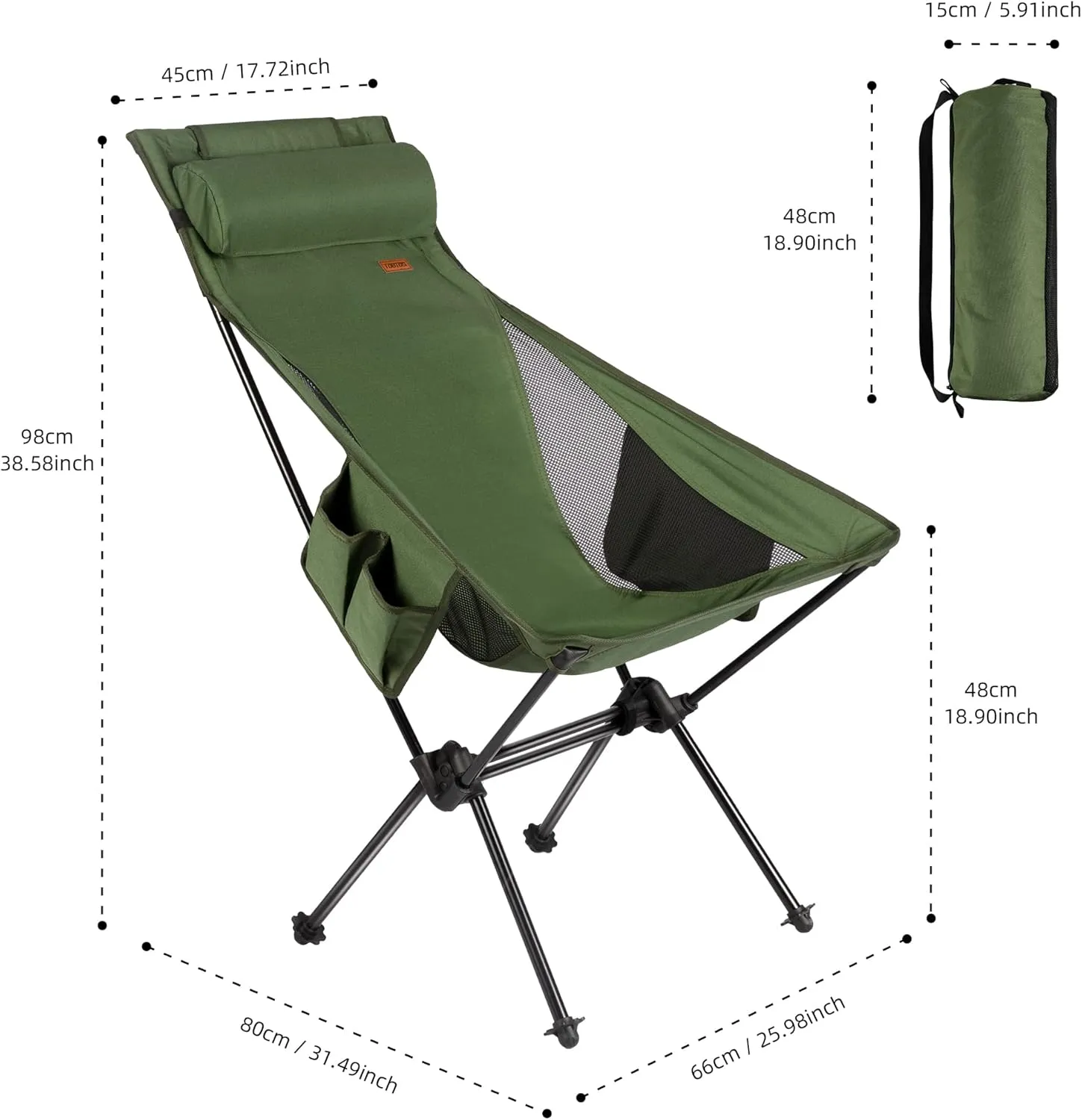 TOBTOS High Back Camping Chair, Lightweight Folding Chair with Head Support, Compact Chair with Carry Bag for Outdoor Camp, Hiking, Backpacking (Green)