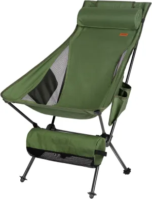 TOBTOS High Back Camping Chair, Lightweight Folding Chair with Head Support, Compact Chair with Carry Bag for Outdoor Camp, Hiking, Backpacking (Green)