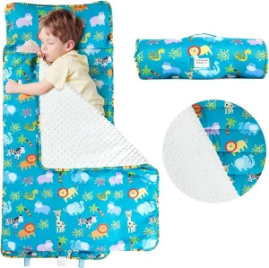 Toddler Animal Themed nap mat for Daycare, Travel Sleeping Bag, Ages 3-7, with Removable Pillow, Easy to roll up, Easy to Carry, for Boys and Girls, Lightweight, Soft and Comfortable