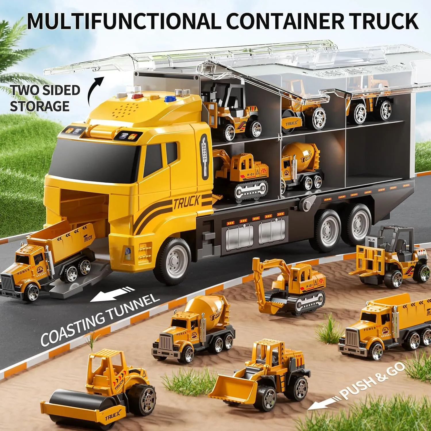 Toddler Boys Toys for 3-5 Years Old, Construction Truck Vehicle Toy Set with Play Mat, Die-Cast Toy Car Carrier Truck for Boys Kids, Birthday Gifts Toys for 3-8 Year Old Boys