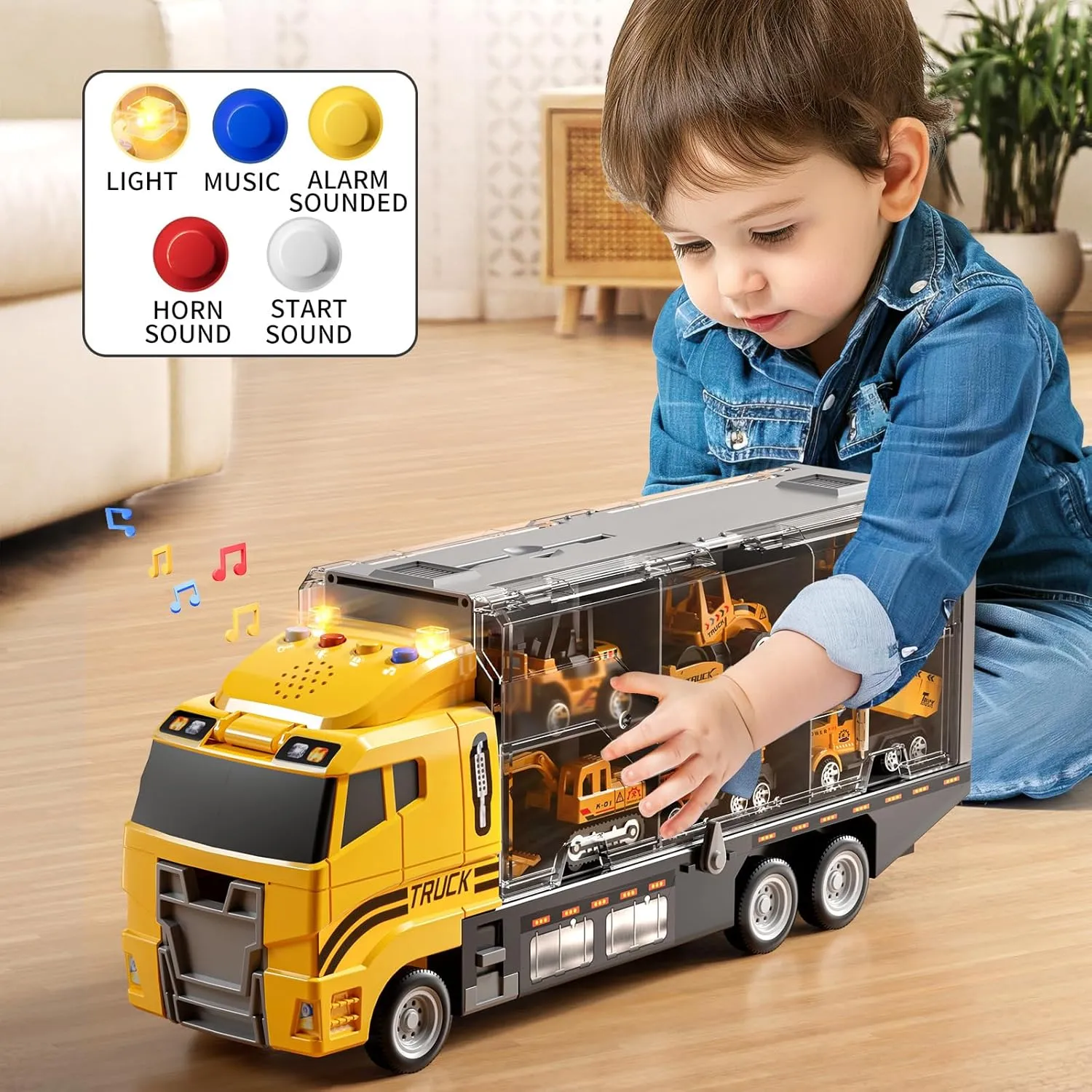 Toddler Boys Toys for 3-5 Years Old, Construction Truck Vehicle Toy Set with Play Mat, Die-Cast Toy Car Carrier Truck for Boys Kids, Birthday Gifts Toys for 3-8 Year Old Boys