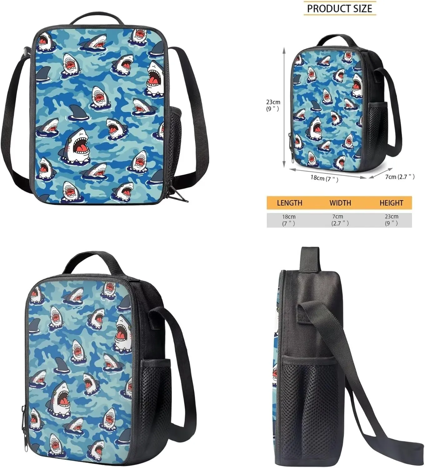 Toddler Girl Backpack and Lunch Box Set Primary Boys Cartoon Shark Backpacks School Bags with Carrying Handles School Backpack for Teens Fashion School Backpack